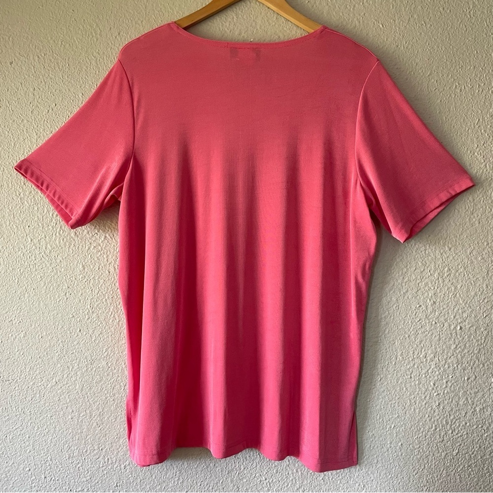 Carolyn Strauss Collection Liquid Knit Tunic Top Womens 1X Pink Slinky Side Slit - Picture 8 of 10
